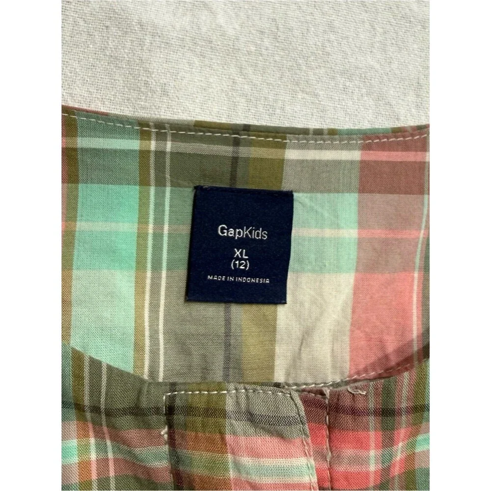 GapKids Plaid Cotton Dress Girls XL 12 Pink Mint Sleeveless Spring